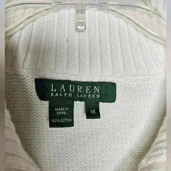 Lauren Ralph Lauren White Cotton Cropped Polo Knit Sweater Plus Womens 1X EUC - Picture 4 of 15